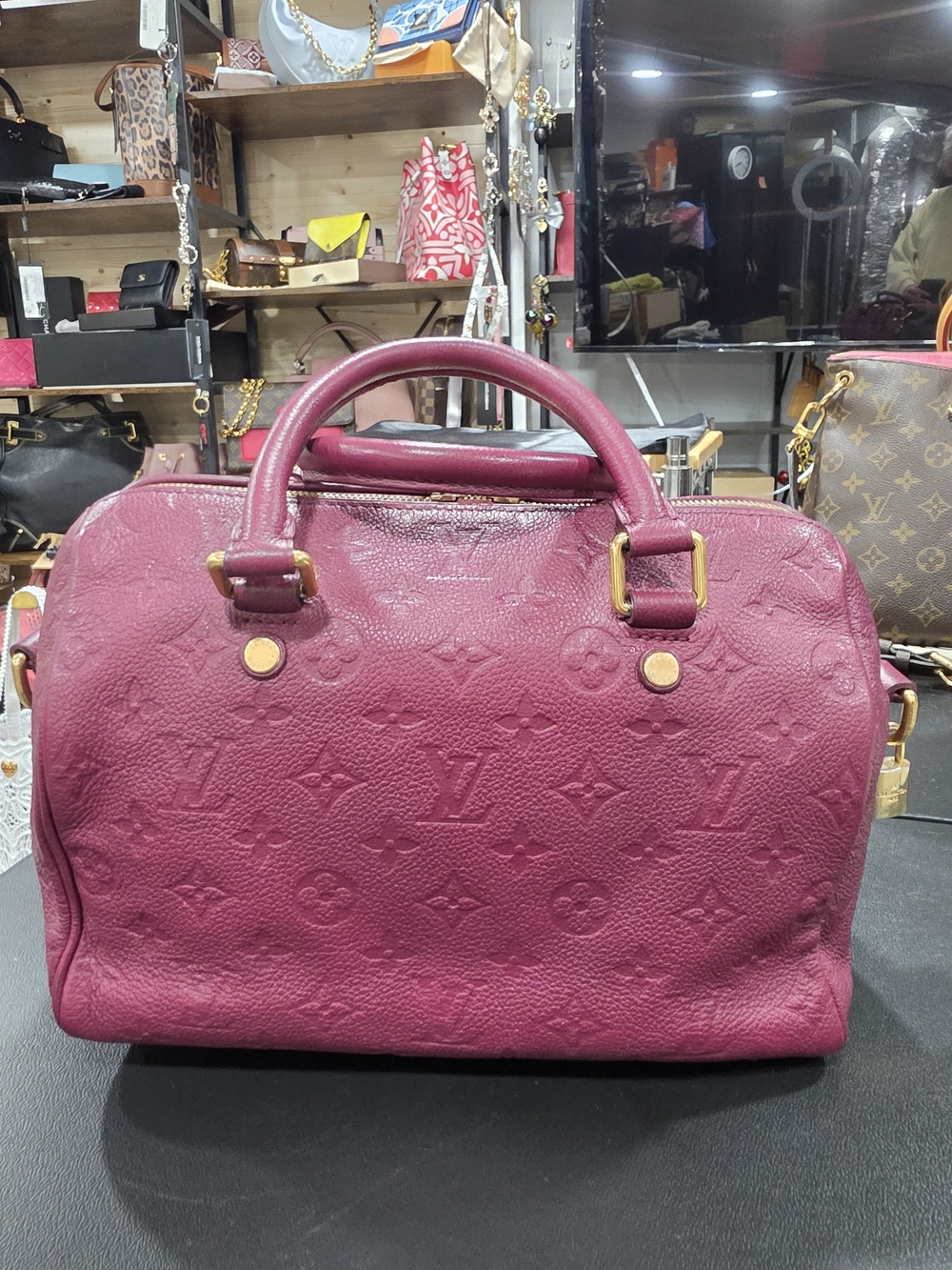 Louis Vuitton Monogram Empreinte Speedy Bandoulière 25 In Aurore (Plum) EUC - Picture 2 of 4